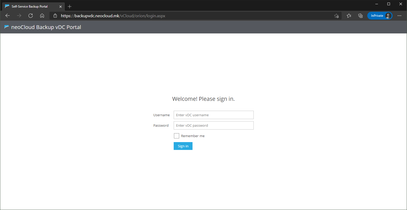 Backup VDC - Login Page