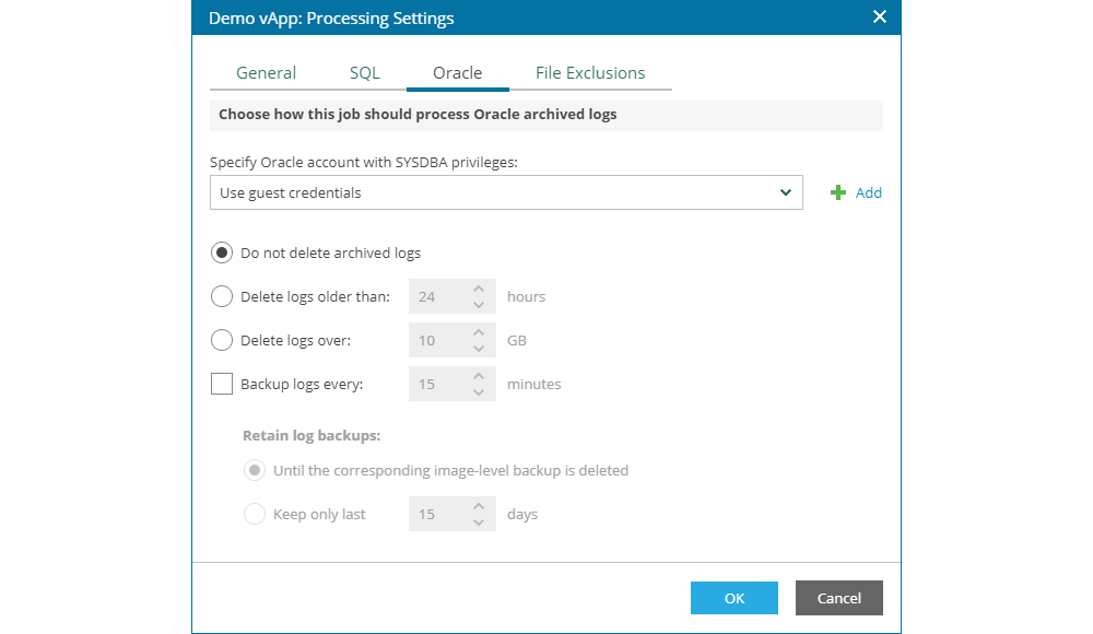 Create Backup Job - Guest Processing - AAP - Oracle