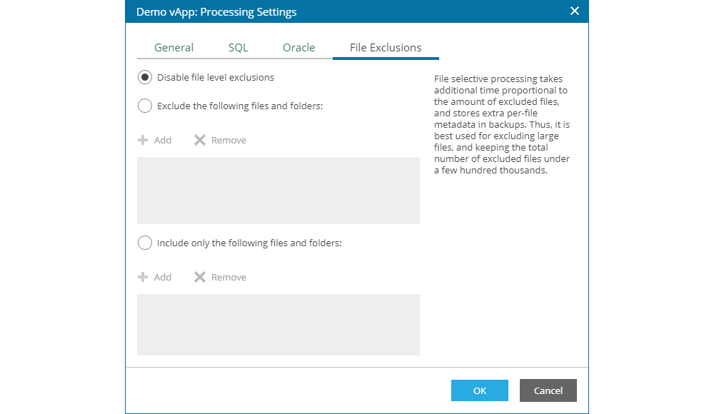 Create Backup Job - Guest Processing - AAP - Exclusions