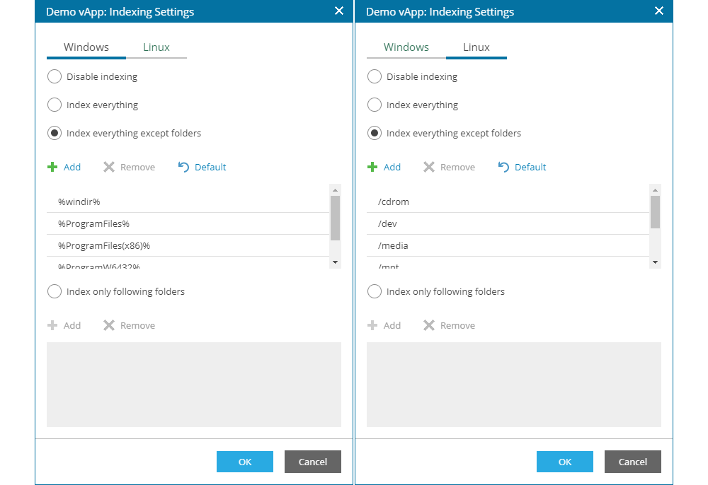 Create Backup Job - Guest Processing - Indexing Settings