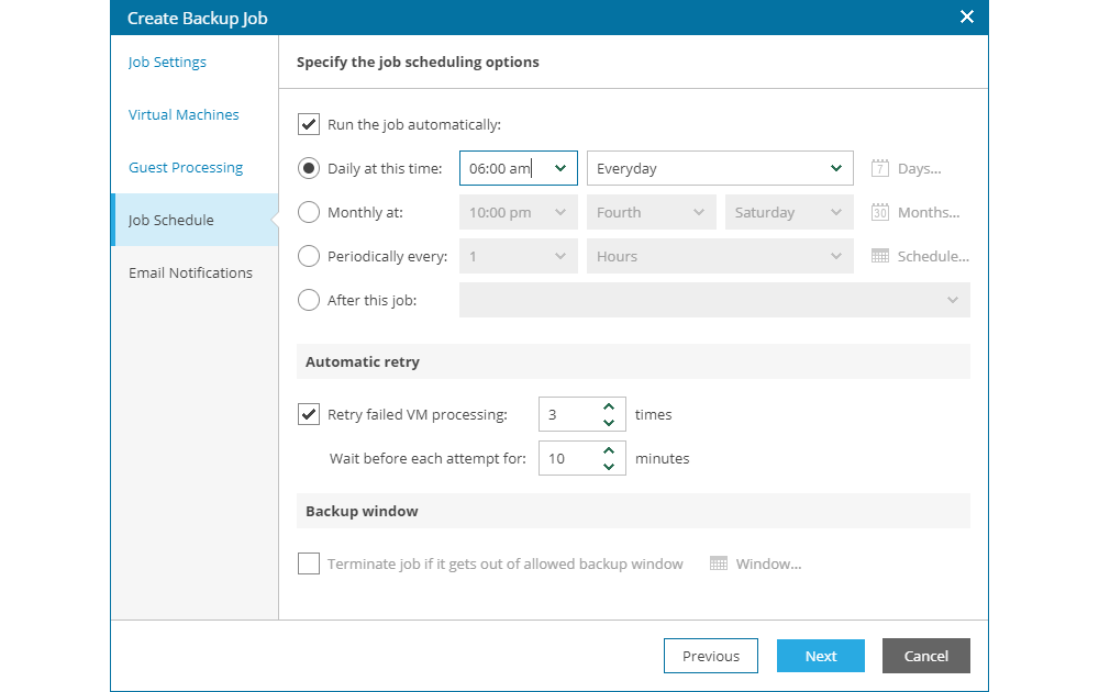 Create Backup Job - Job Schedule