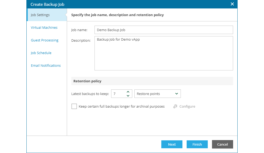 Create Backup Job - Job Settings