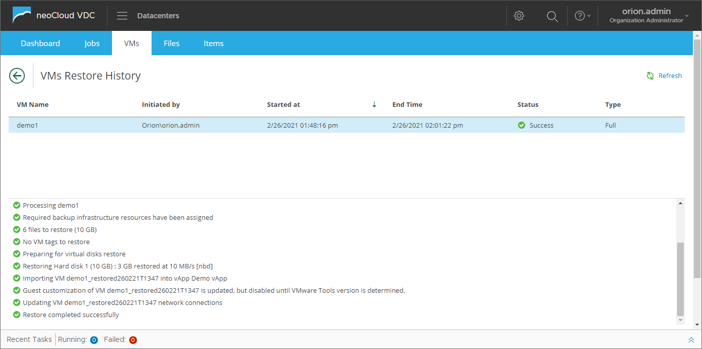 VM Restore - VM Restore Session