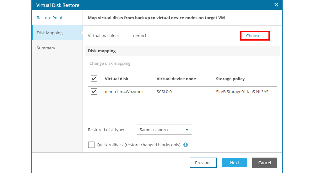 Virtual Disk Restore - Disk Mapping