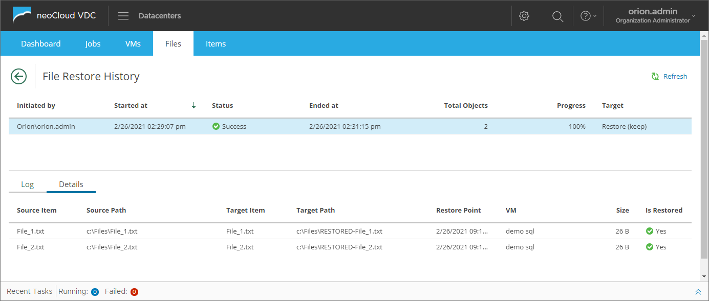 File Restore - File Restore Session Details