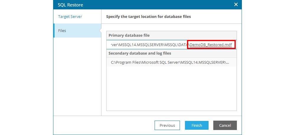 DB Restore - Target File Names