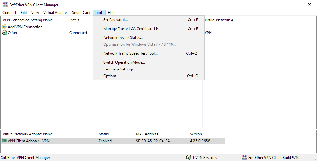 SoftEther VPN Client - Manager - Tools