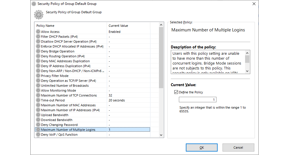 SoftEther VPN Server Manager - Group Security Policy