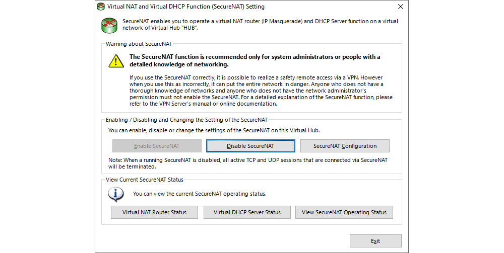 SoftEther VPN Server Manager - Virtual NAT and Virtual DHCP