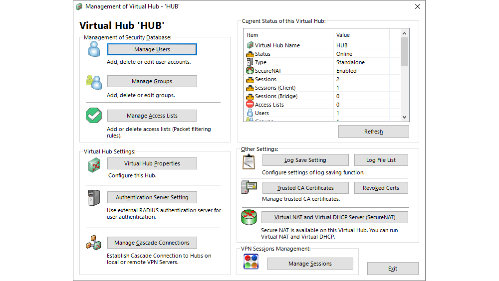 SoftEther VPN Server Manager - Virtual Hub Management