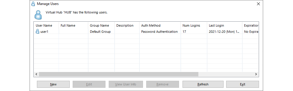 SoftEther VPN Server Manager - Manage Users