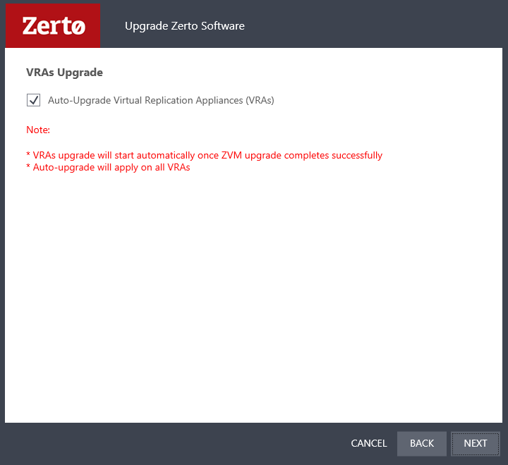 ZVM Upgrade - VRA Upgrade
