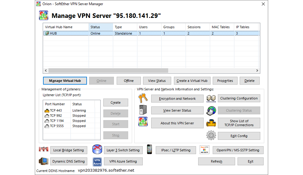 SoftEther VPN Server Manager - Server Management