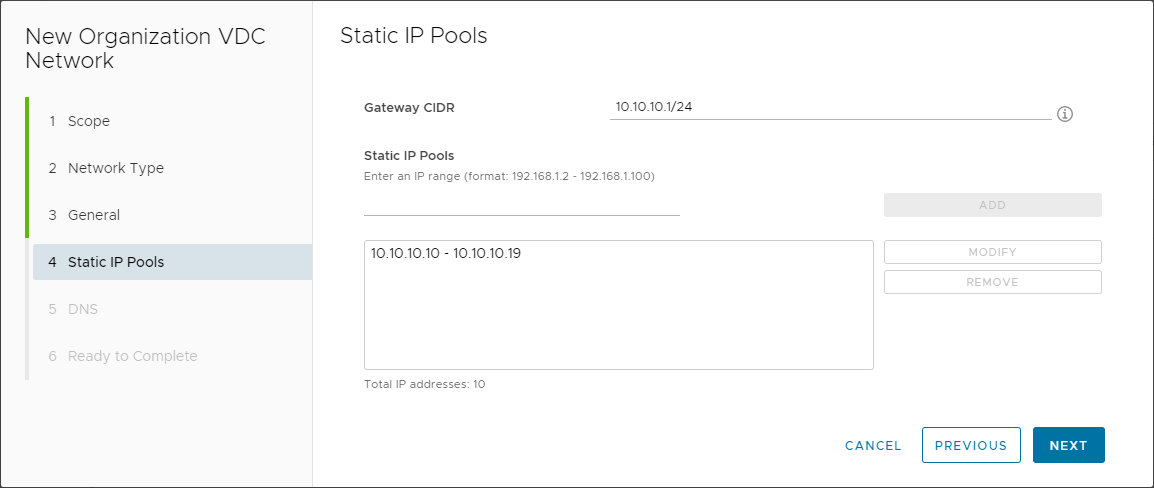 New Network - Isolated - Static IP Pool