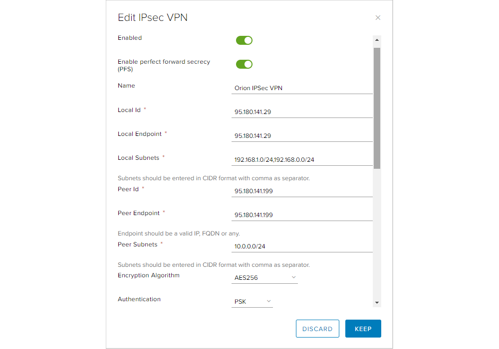 Edge - VPN - IPSec VPN Configuration
